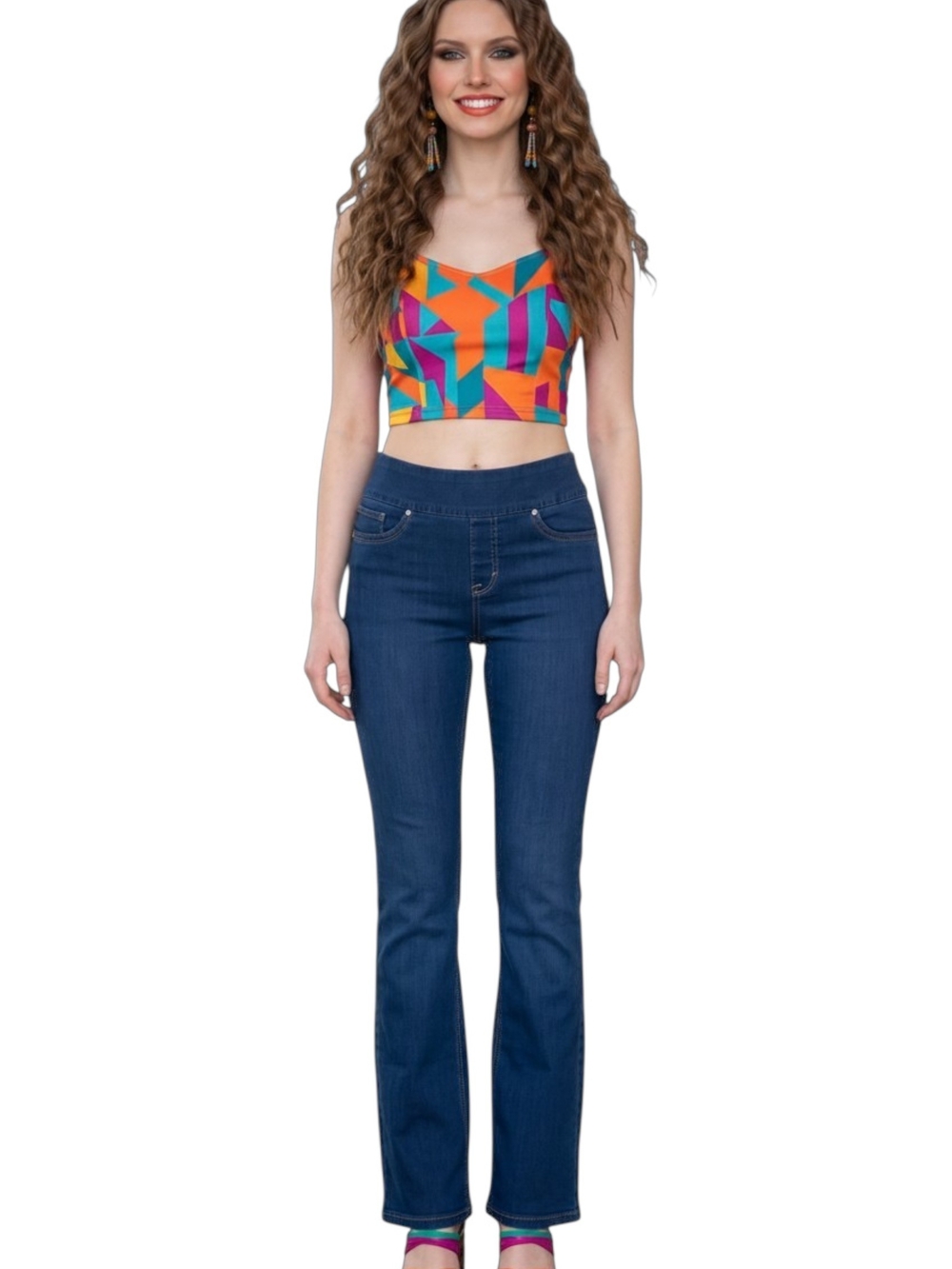 High-Rise Pull On Dark Blue Bootcut Women’s Jeans